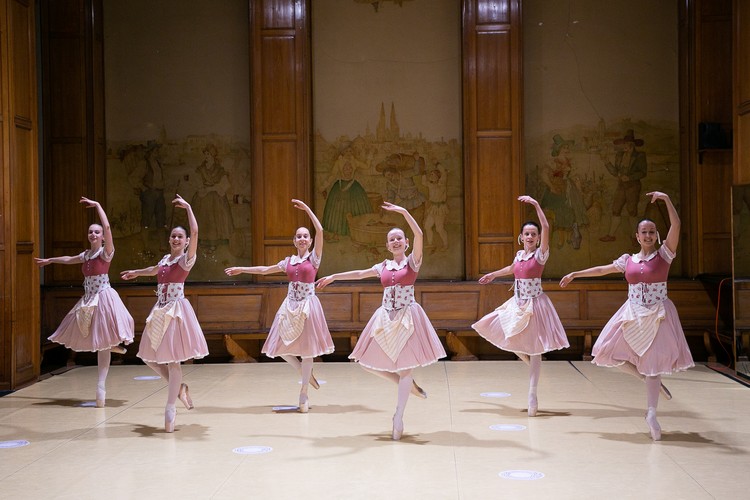 sette ballerine in una posizione perfetta della danza classica